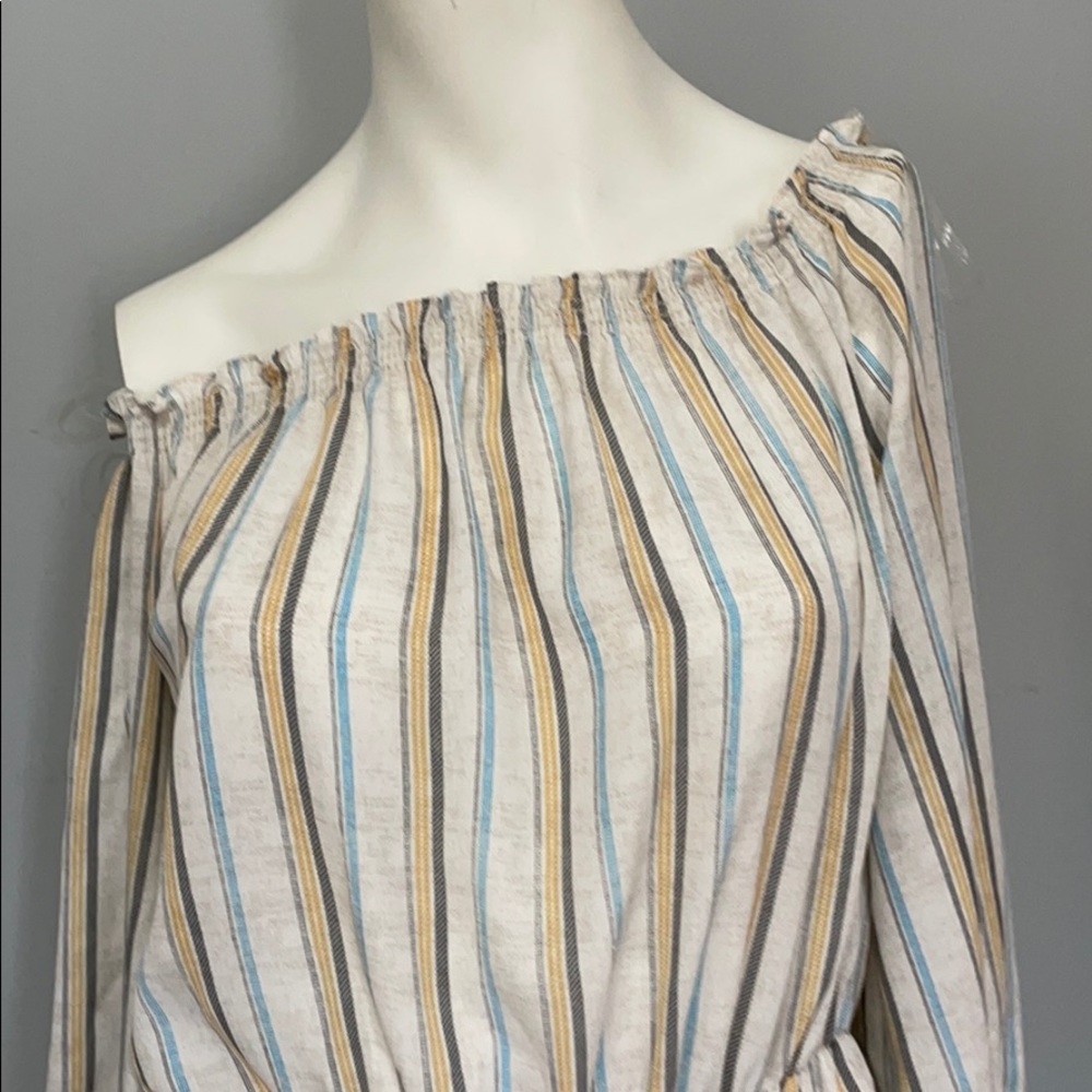 NWT!! LUSH stripped off the shoulder shorts romper, M. Bundle & Save!